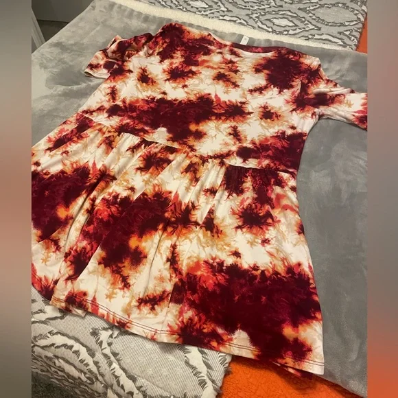 Honeyme - red orange tie dye tunic baby doll top. Size M - Picture 5 of 6